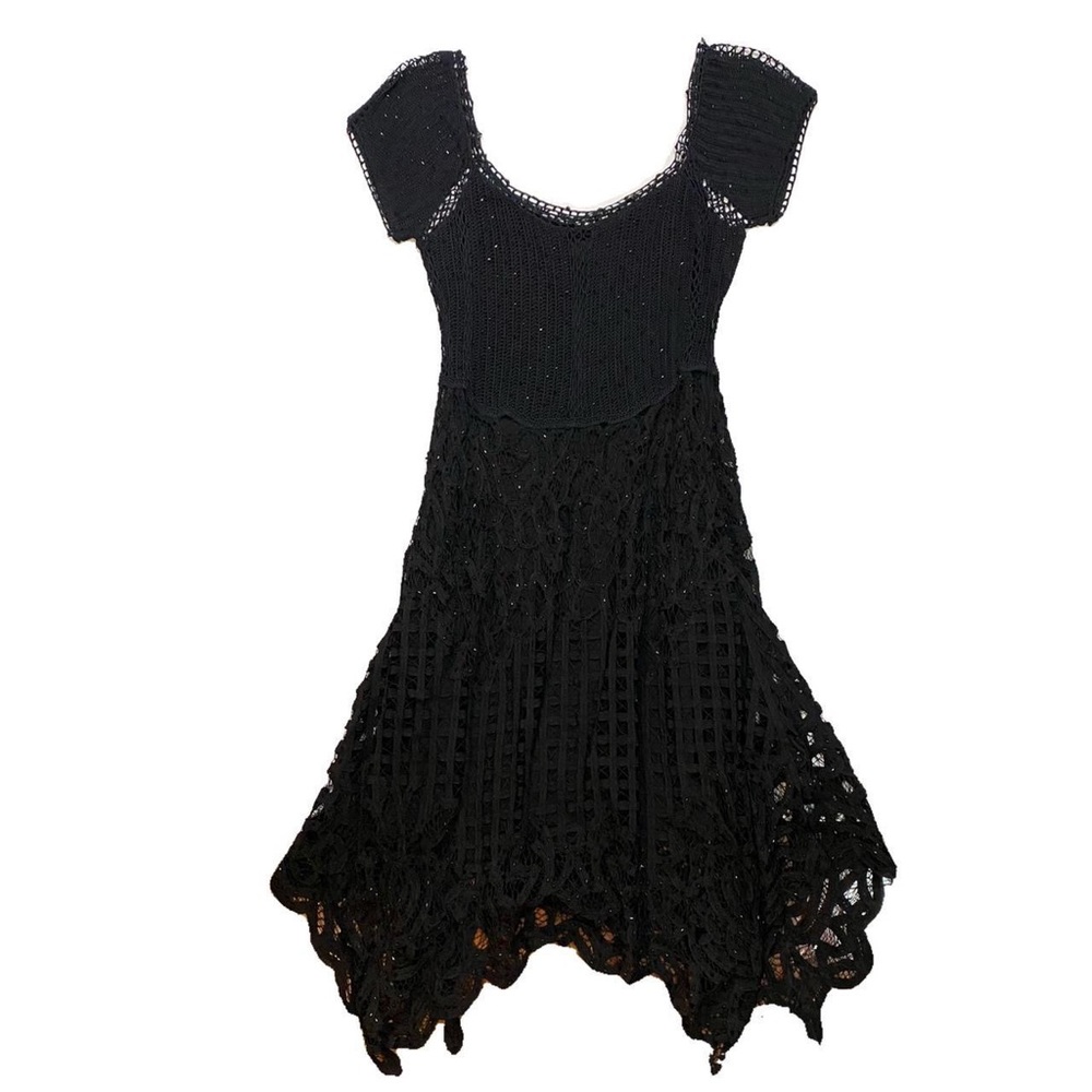 Basix black crotchet dress with beading detailing